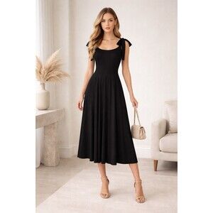 Reformation Jeans Black Midi Dress Size S Tie Straps Tencel Pockets